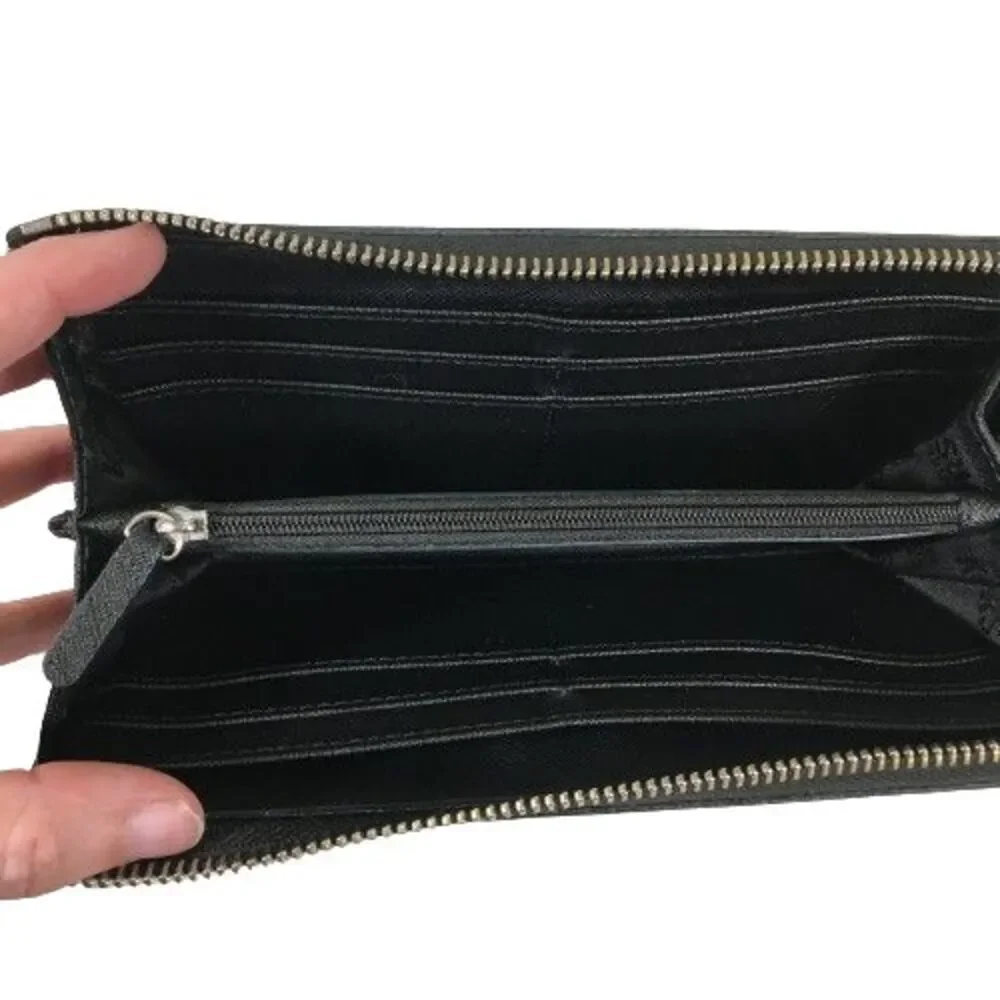 Michael Kors Jet Set Zip Wallet Black Saffiano Leather w/Silver Full Size Long